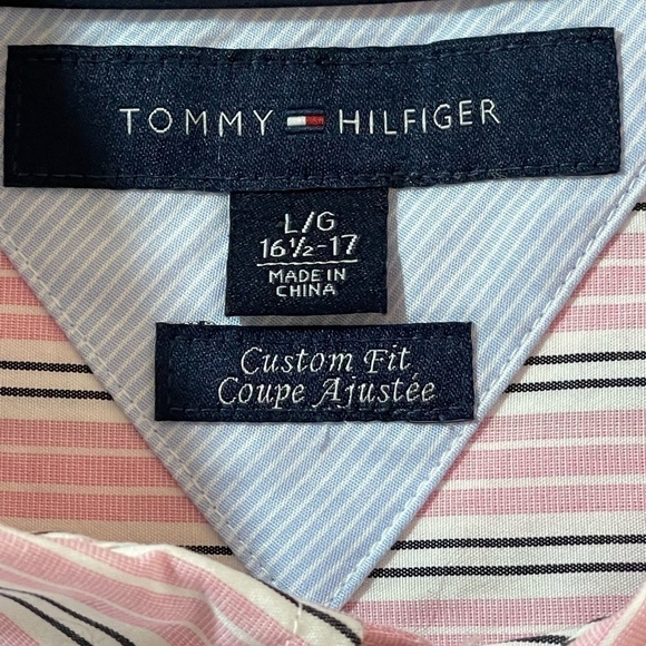 Tommy  Hilfiger Pink Striped Button Up Shirt Large Long Sleeve 80s 2 Ply Fabric - Picture 12 of 12